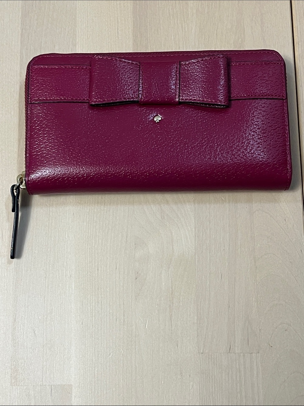 Kate Spade Raspberry Pink Cowhide Leather Bow Zip-Around Wallet  - NWOT